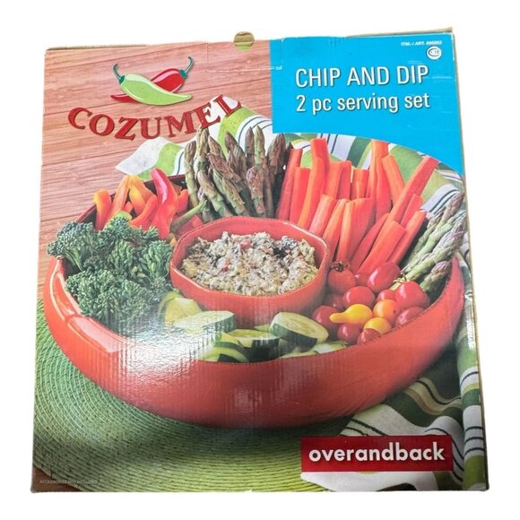 Overandback Cozumel Chip and Dip Serving Set Ceramic Party Tableware 2 pcs Set - Picture 4 of 4